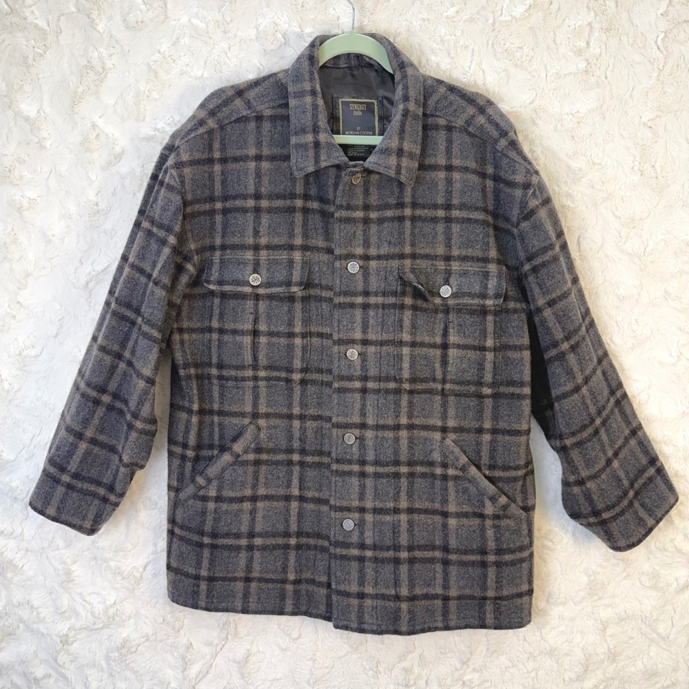 Synergy Studio Morgan Cooper Plaid Wool Blend Button Up Gorpcore Jacket Men M - Picture 2 of 10